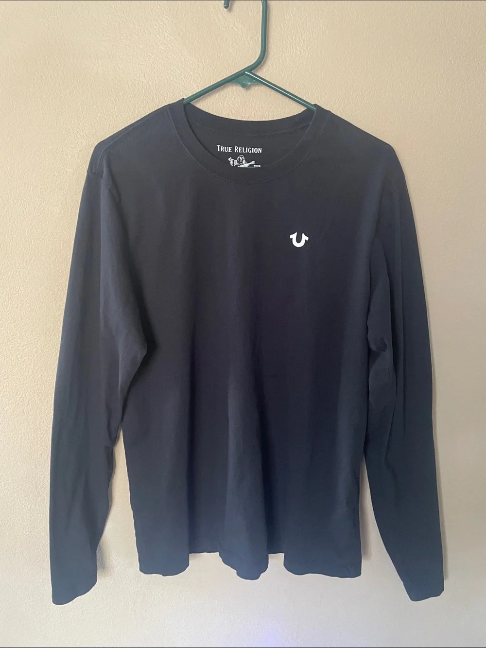 True Religion Black Long Sleeve Logo Crewneck Tee